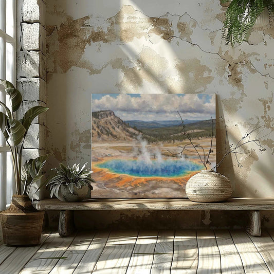 Yellowstone Prismatic: Grand Thermal Spring & Radiant Earth Oil Painting