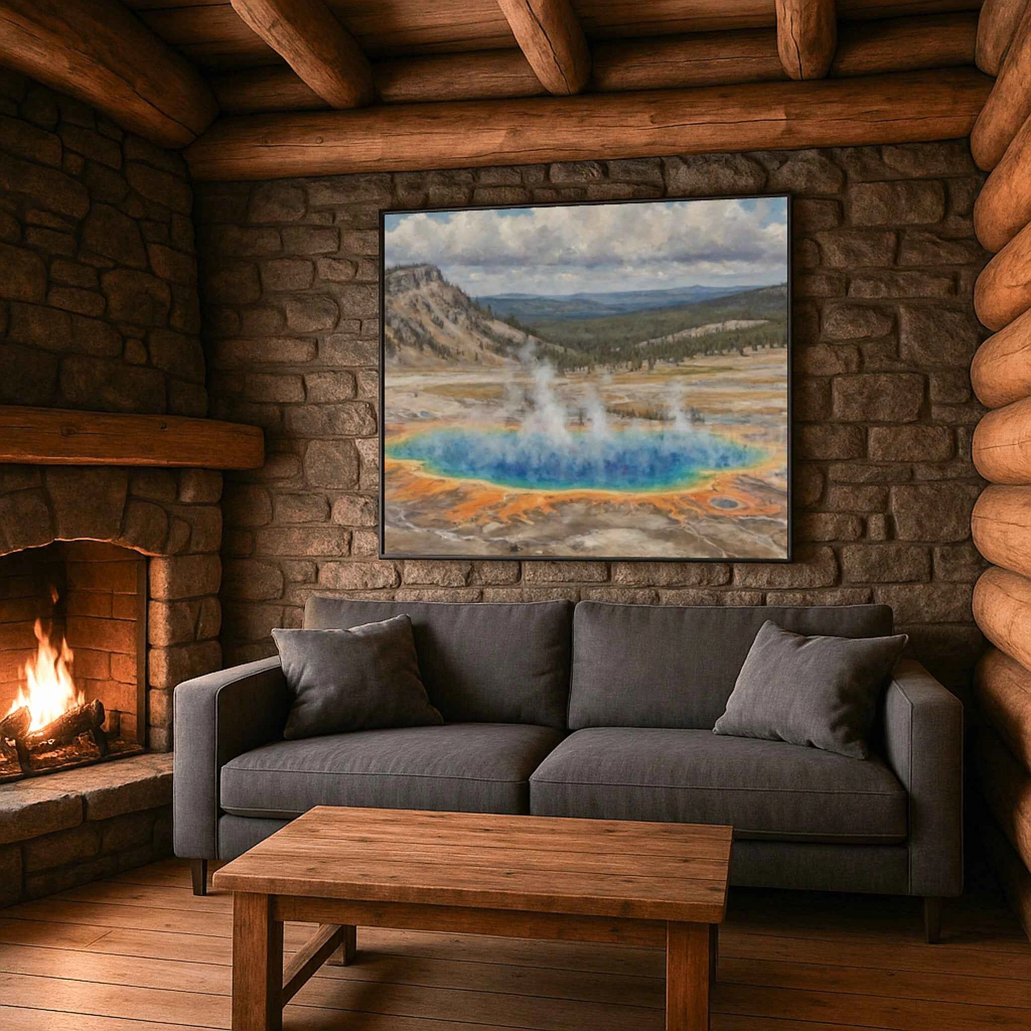 Yellowstone Prismatic: Grand Thermal Spring & Radiant Earth Oil Painting