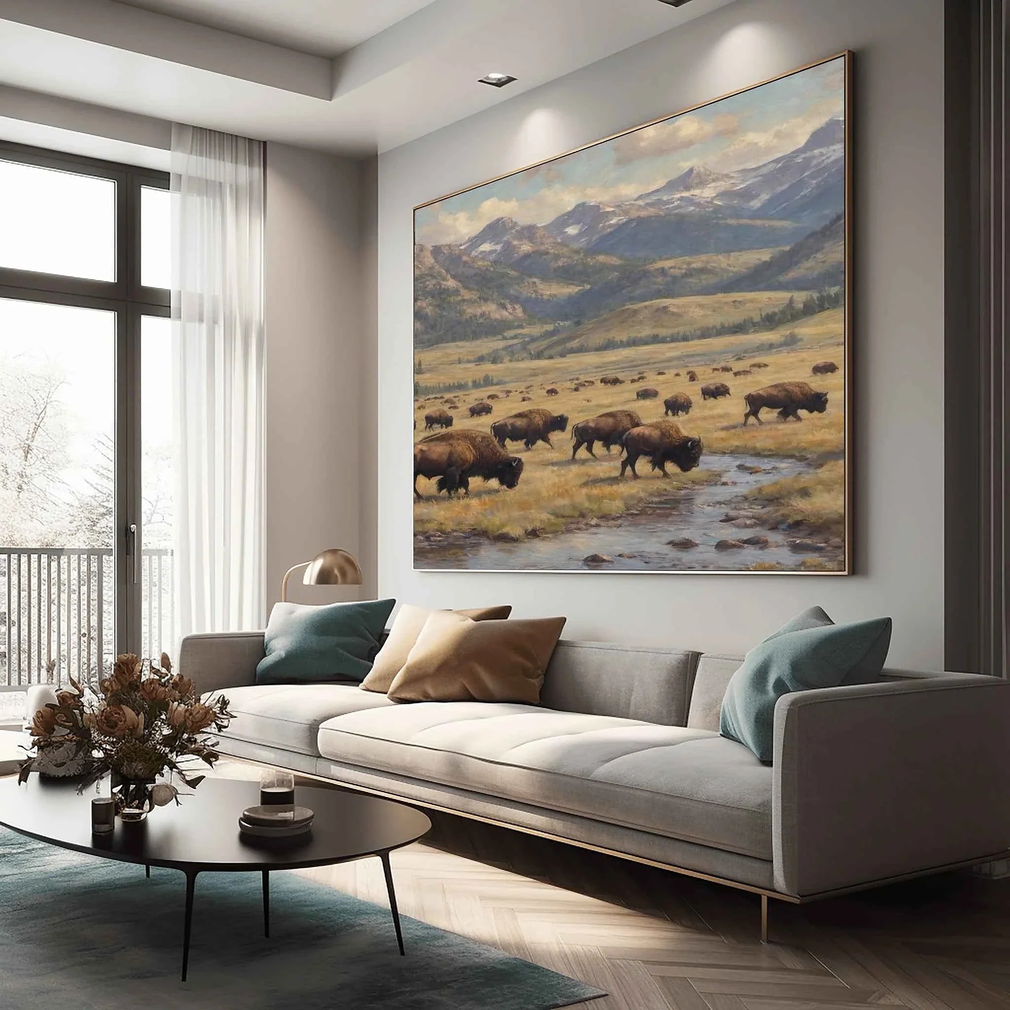 Yellowstone Heritage: Majestic Bison Herd in Lamar Valley Oil Painting