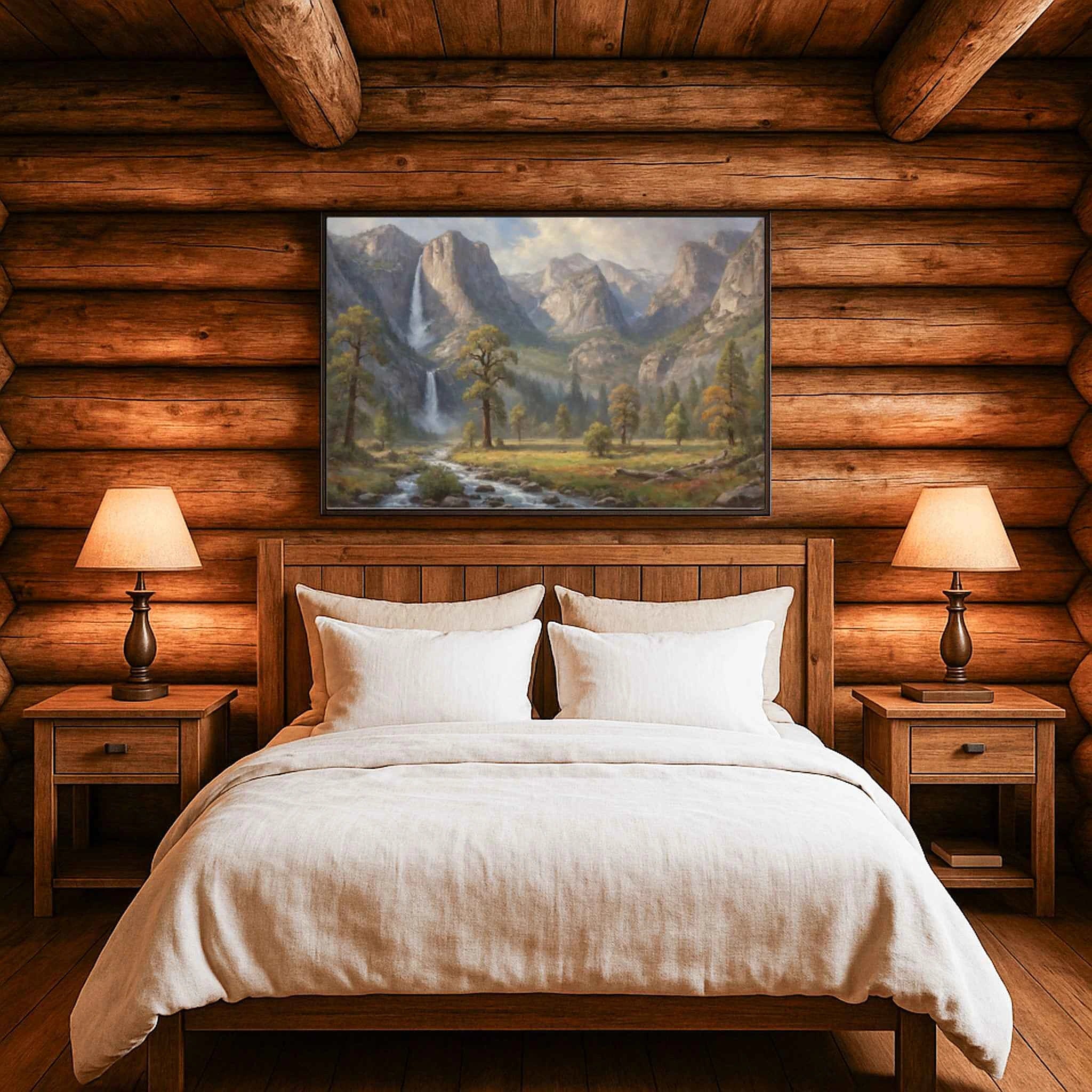 Yosemite's Grace: Bridalveil Fall & Misty Granite Peaks Oil Painting