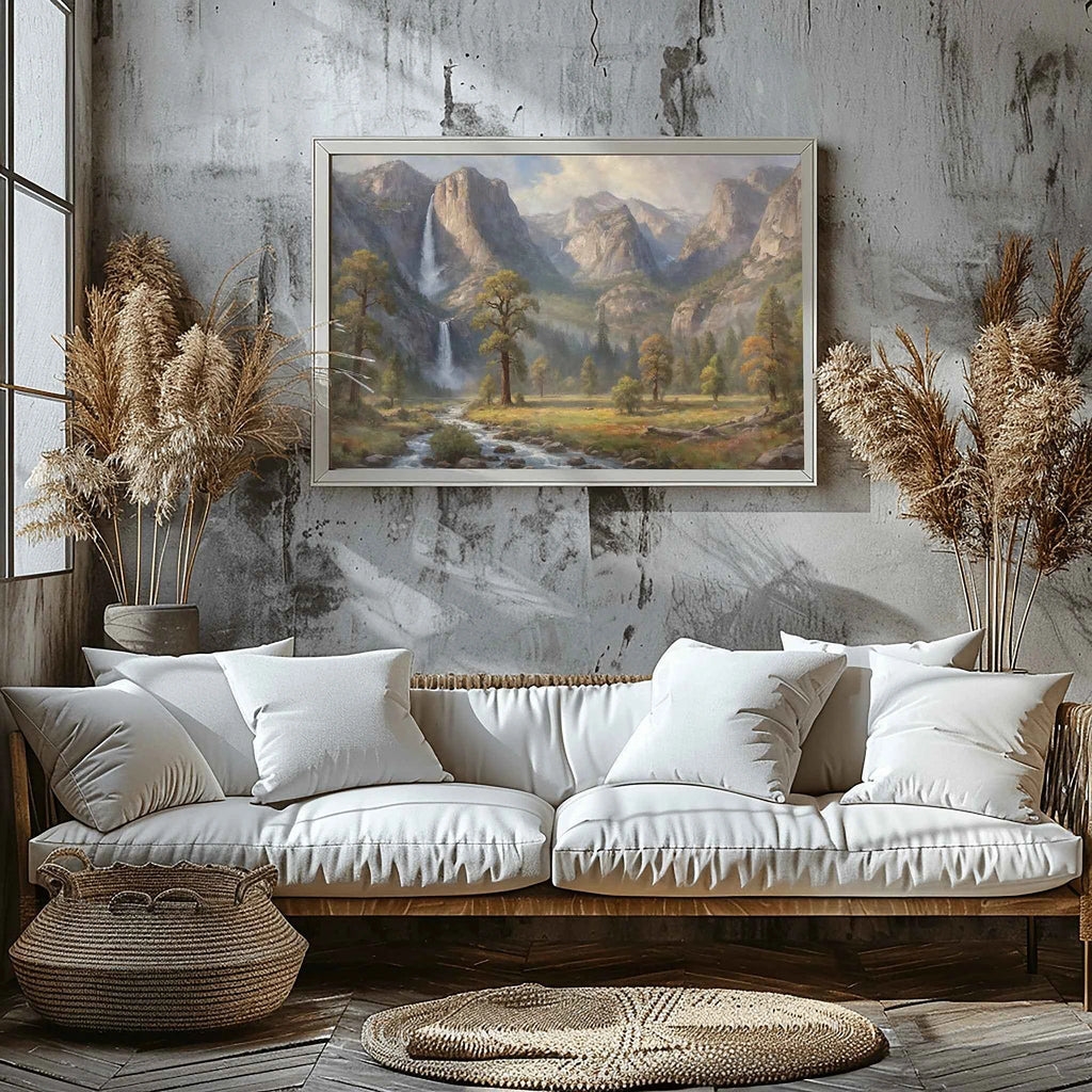 Yosemite's Grace: Bridalveil Fall & Misty Granite Peaks Oil Painting