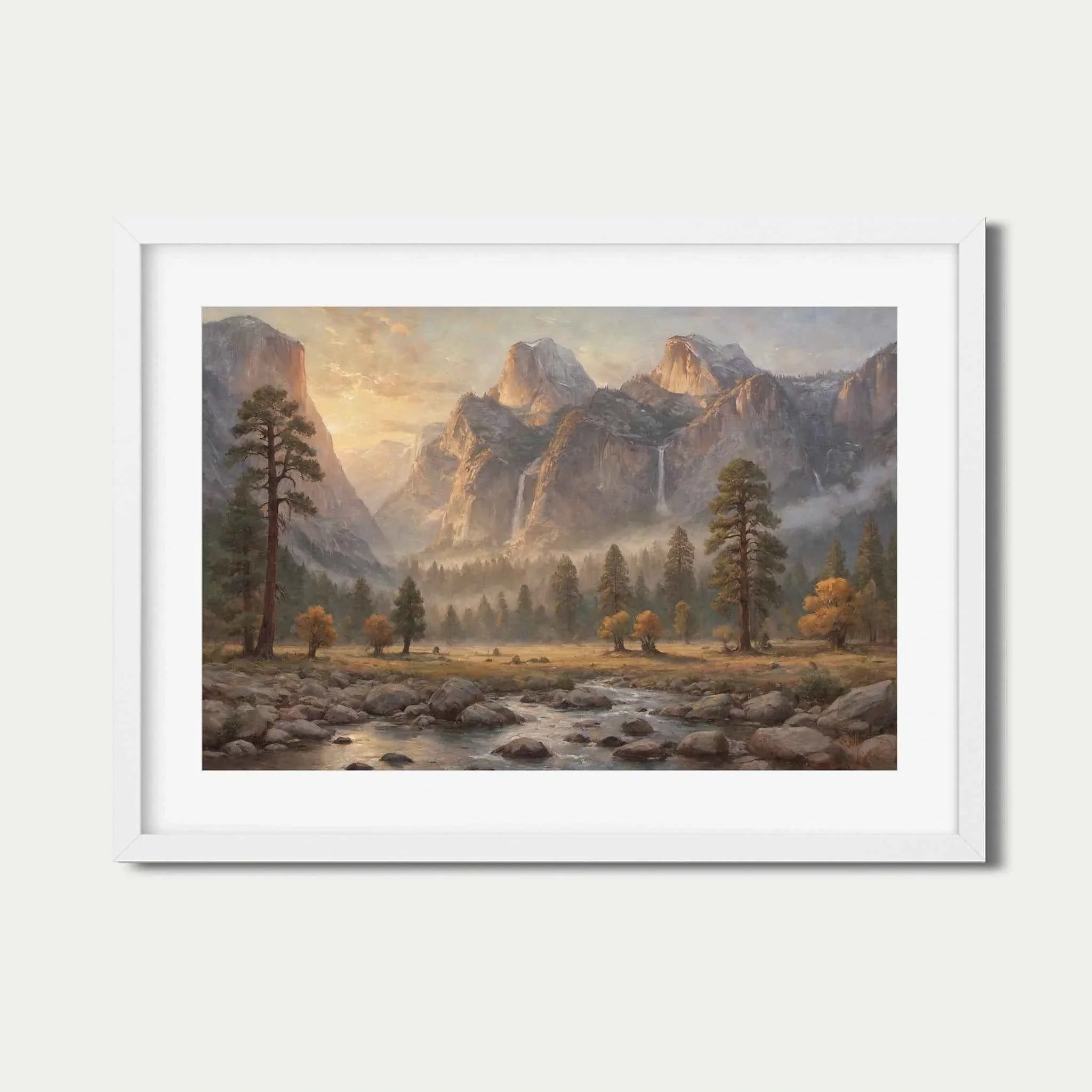 Yosemite Granite Valley: Golden Hour Mist & Cathedral Peaks Oil Painting