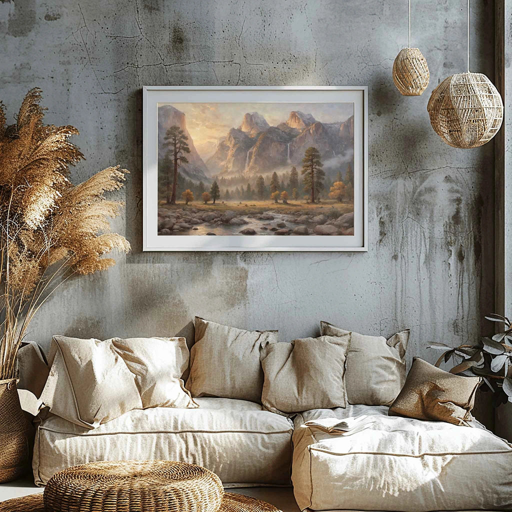 Yosemite Granite Valley: Golden Hour Mist & Cathedral Peaks Oil Painting