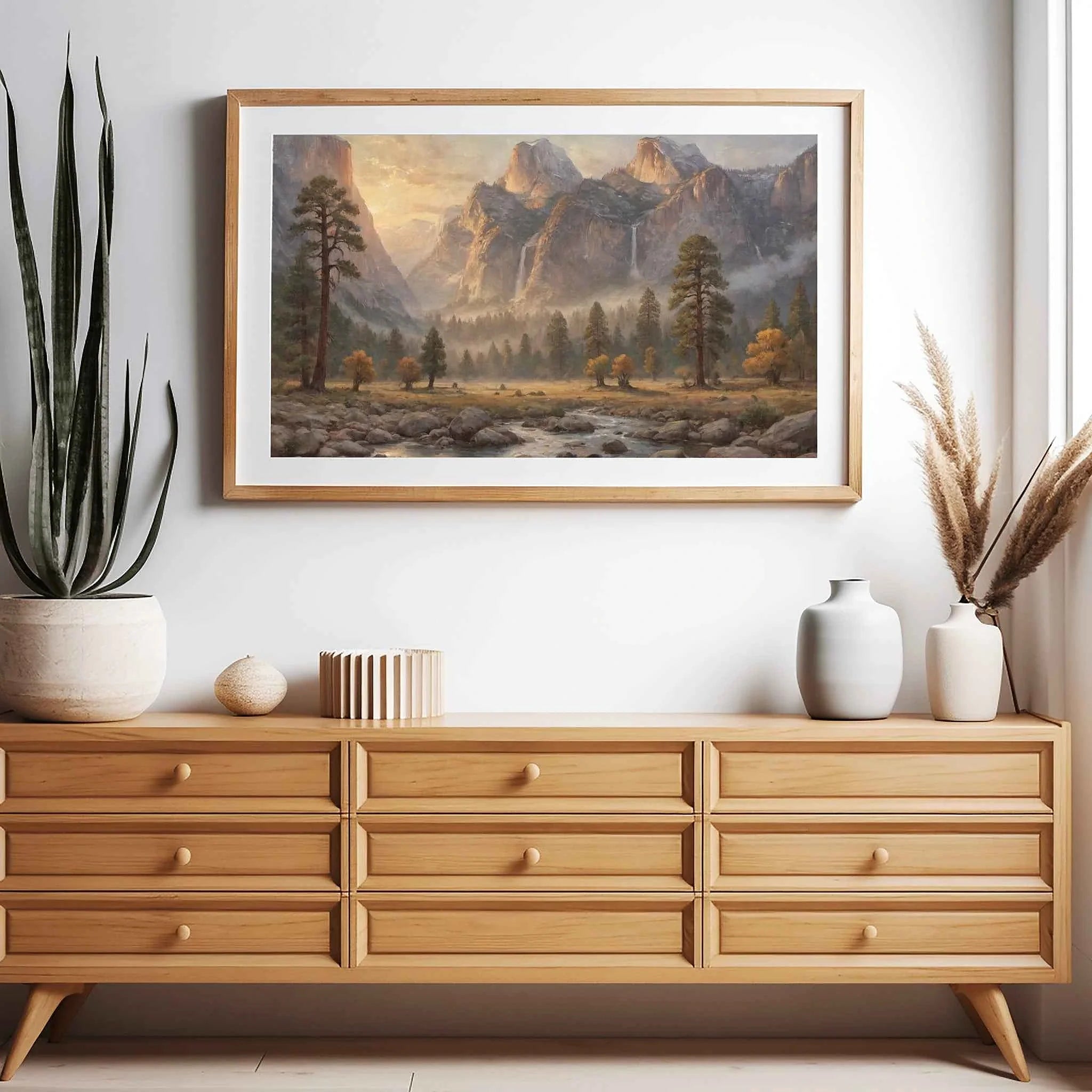Yosemite Granite Valley: Golden Hour Mist & Cathedral Peaks Oil Painting