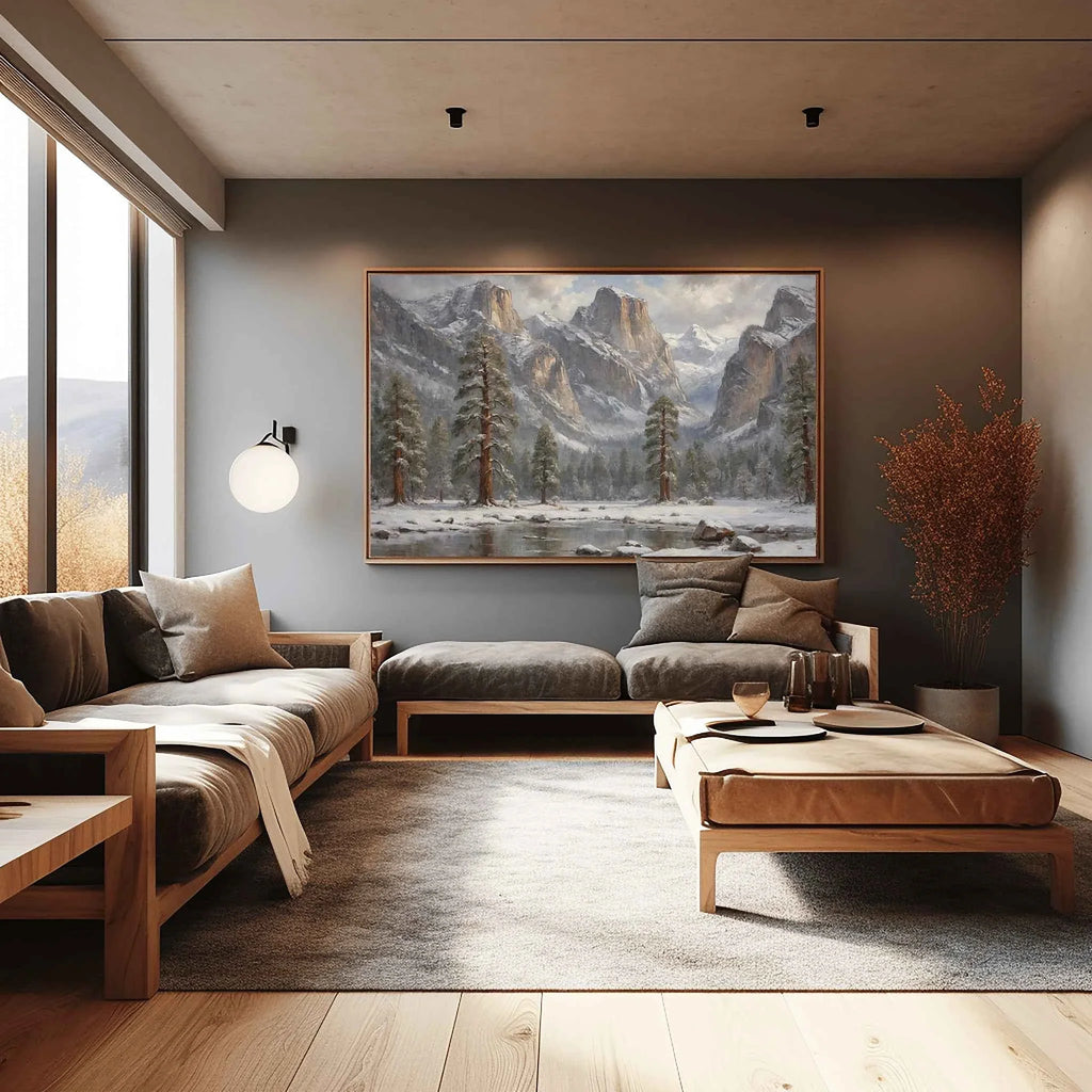 Yosemite Winter Silence: El Capitan & Half Dome Oil Painting Canvas Art