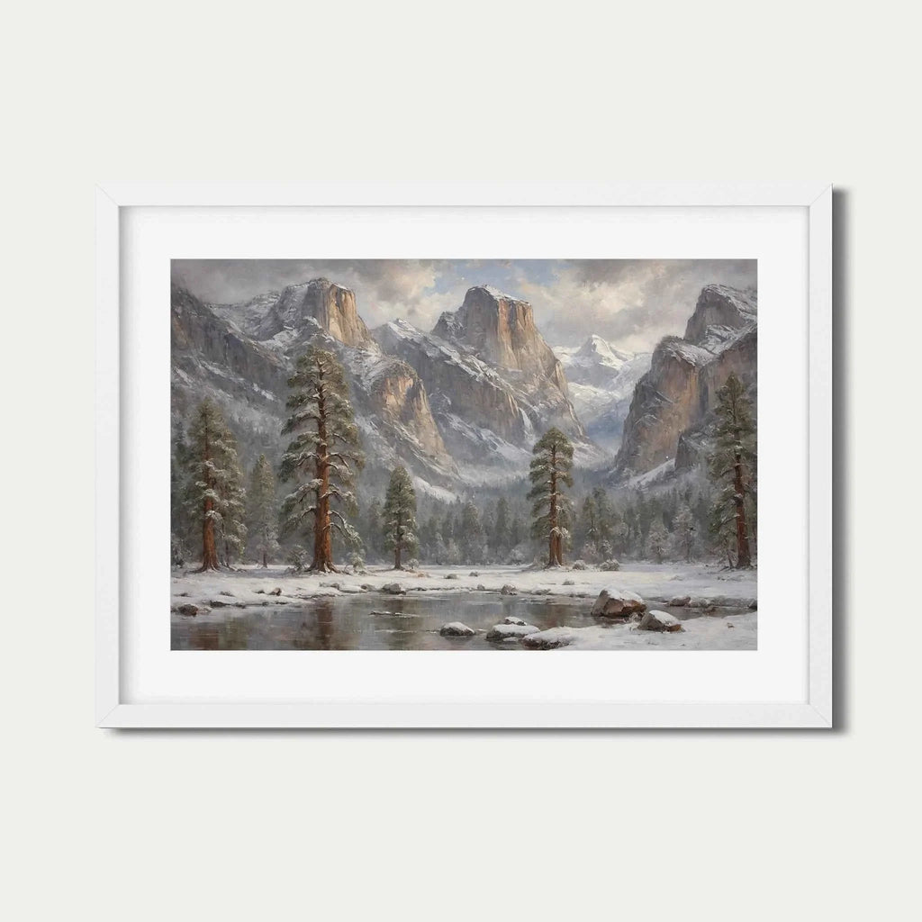 Yosemite Winter Silence: El Capitan & Half Dome Oil Painting Canvas Art