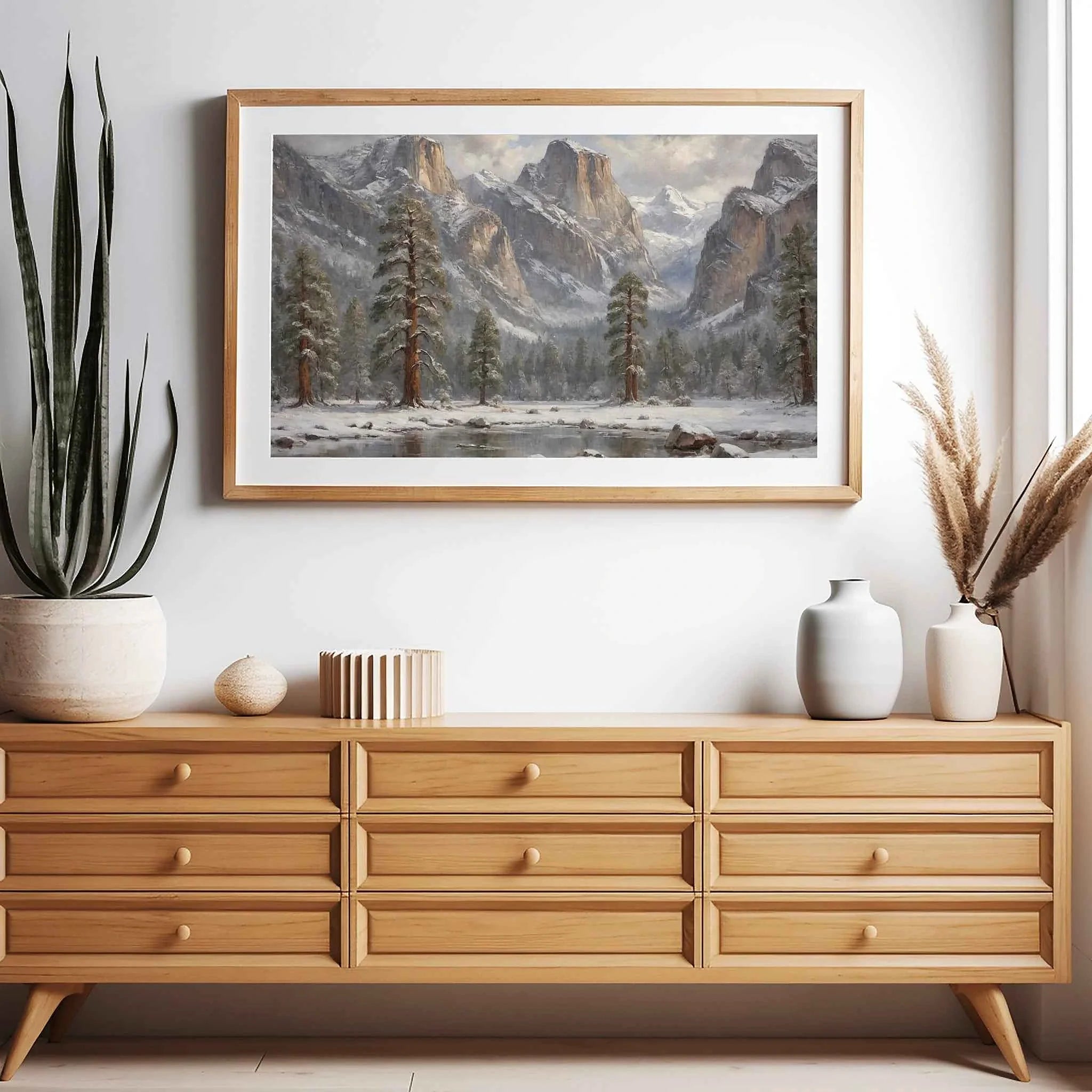 Yosemite Winter Silence: El Capitan & Half Dome Oil Painting Canvas Art
