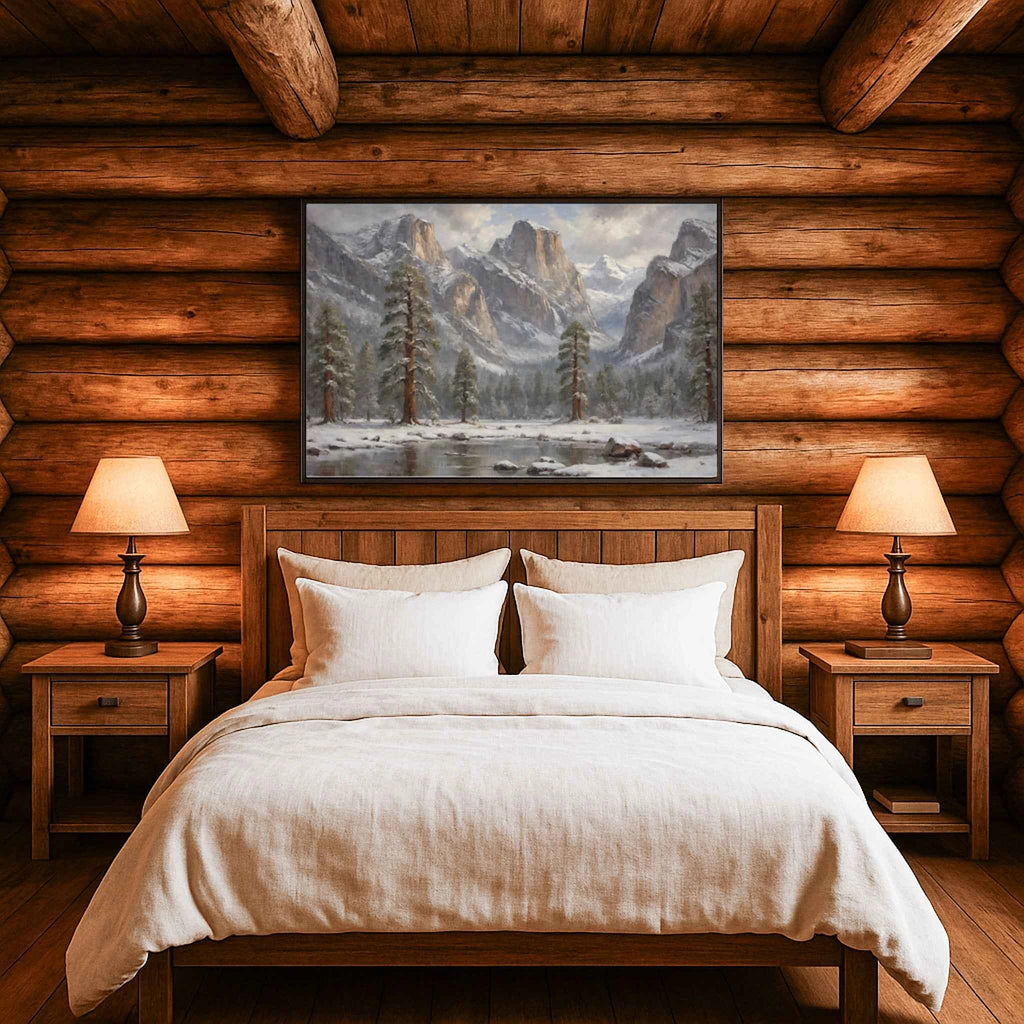 Yosemite Winter Silence: El Capitan & Half Dome Oil Painting Canvas Art