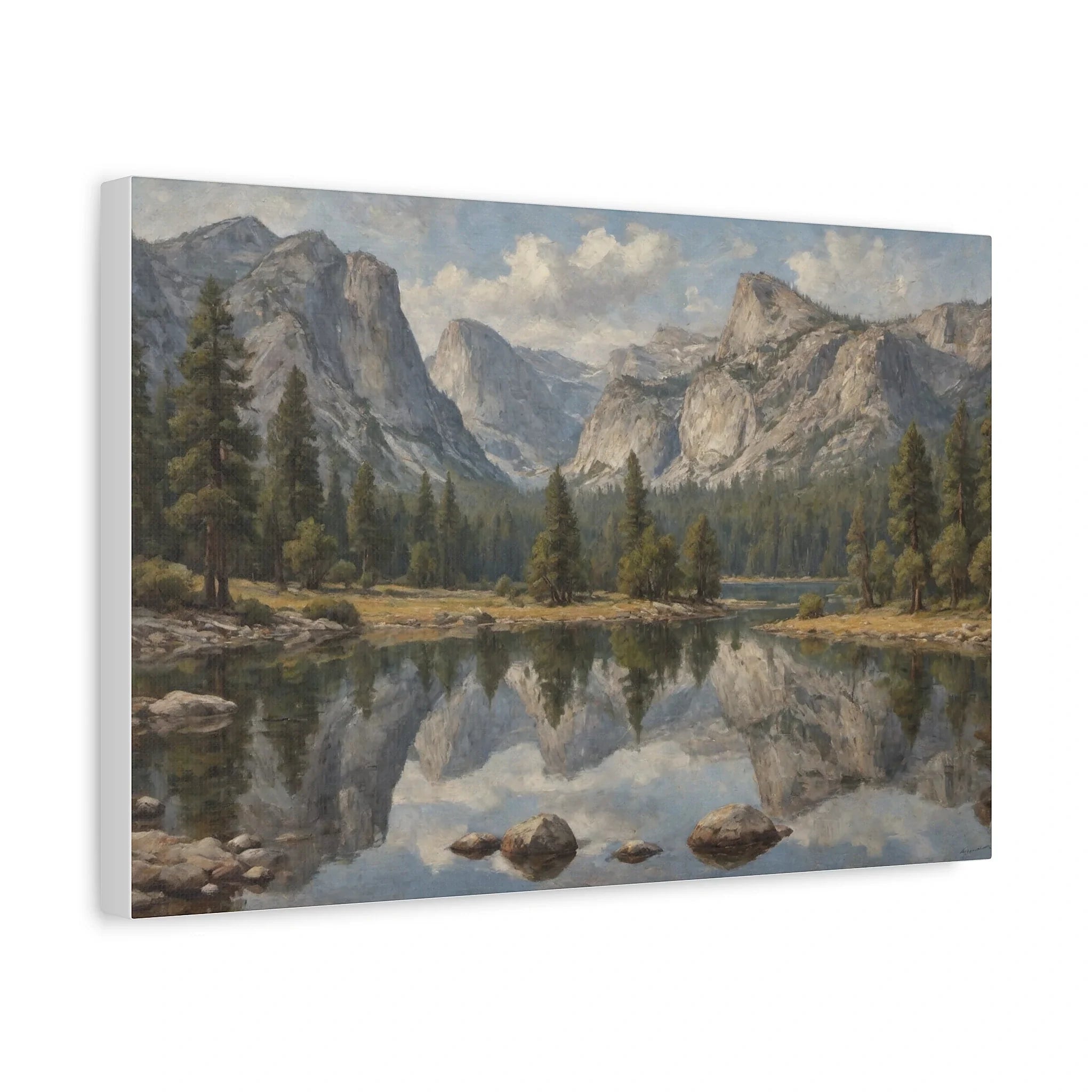 Yosemite Reflections: Mirror Lake & Granite Peaks Oil Painting Canvas Art