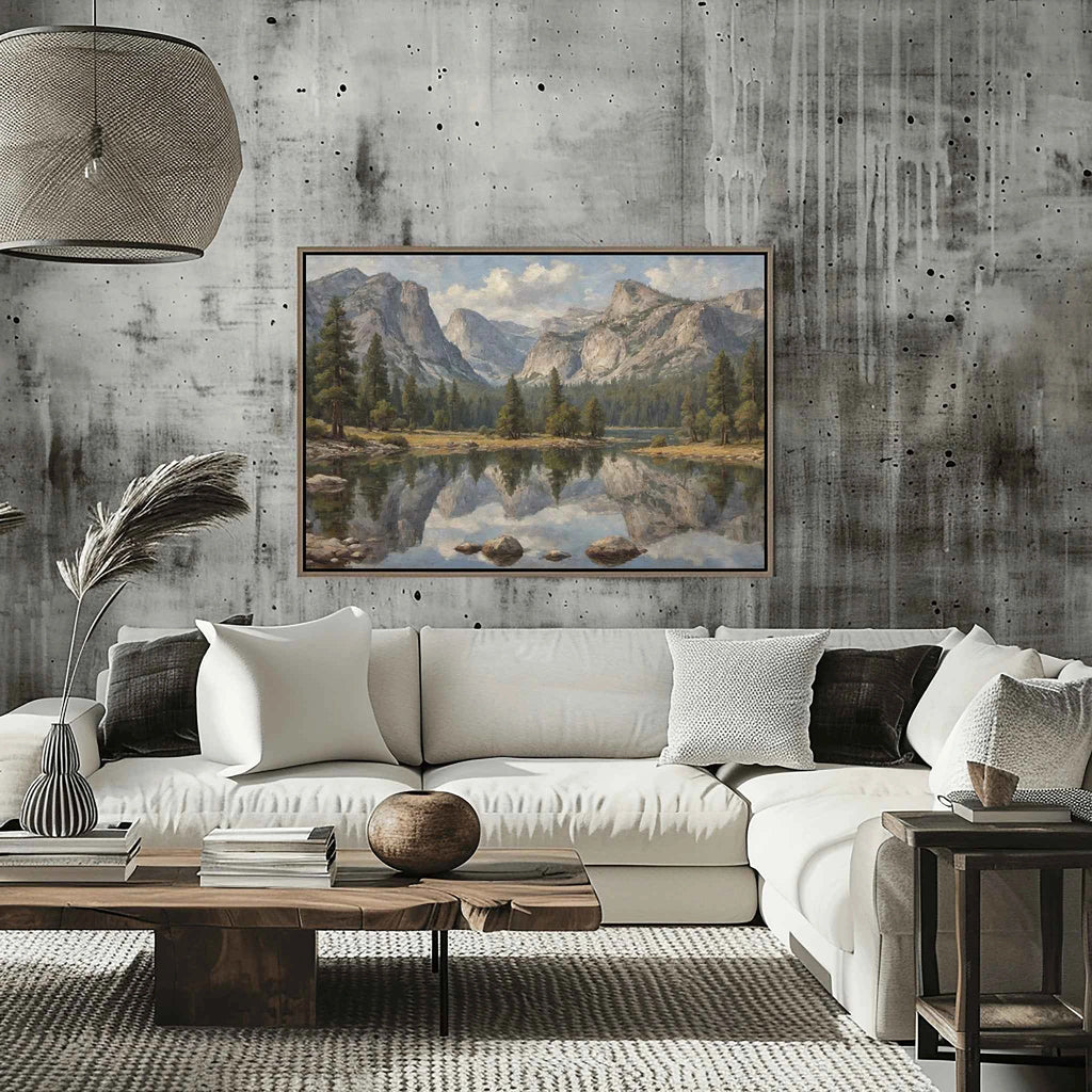 Yosemite Reflections: Mirror Lake & Granite Peaks Oil Painting Canvas Art