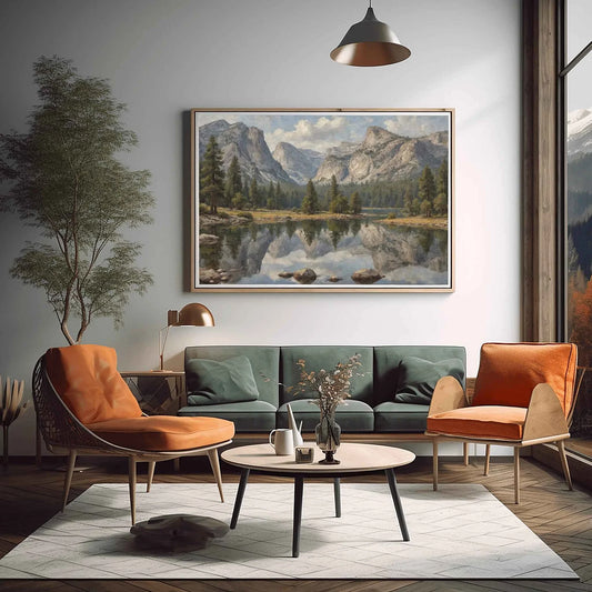 Yosemite Reflections: Mirror Lake & Granite Peaks Oil Painting Canvas Art