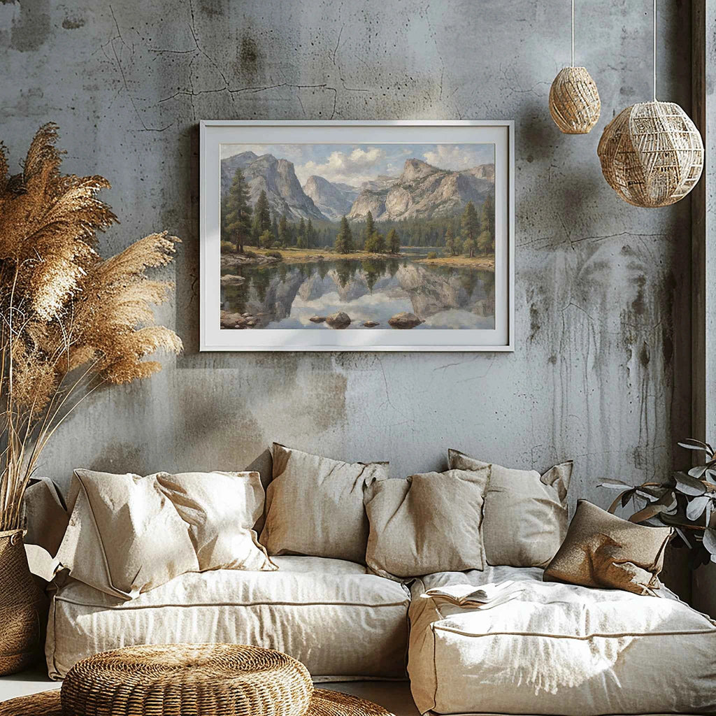 Yosemite Reflections: Mirror Lake & Granite Peaks Oil Painting Canvas Art