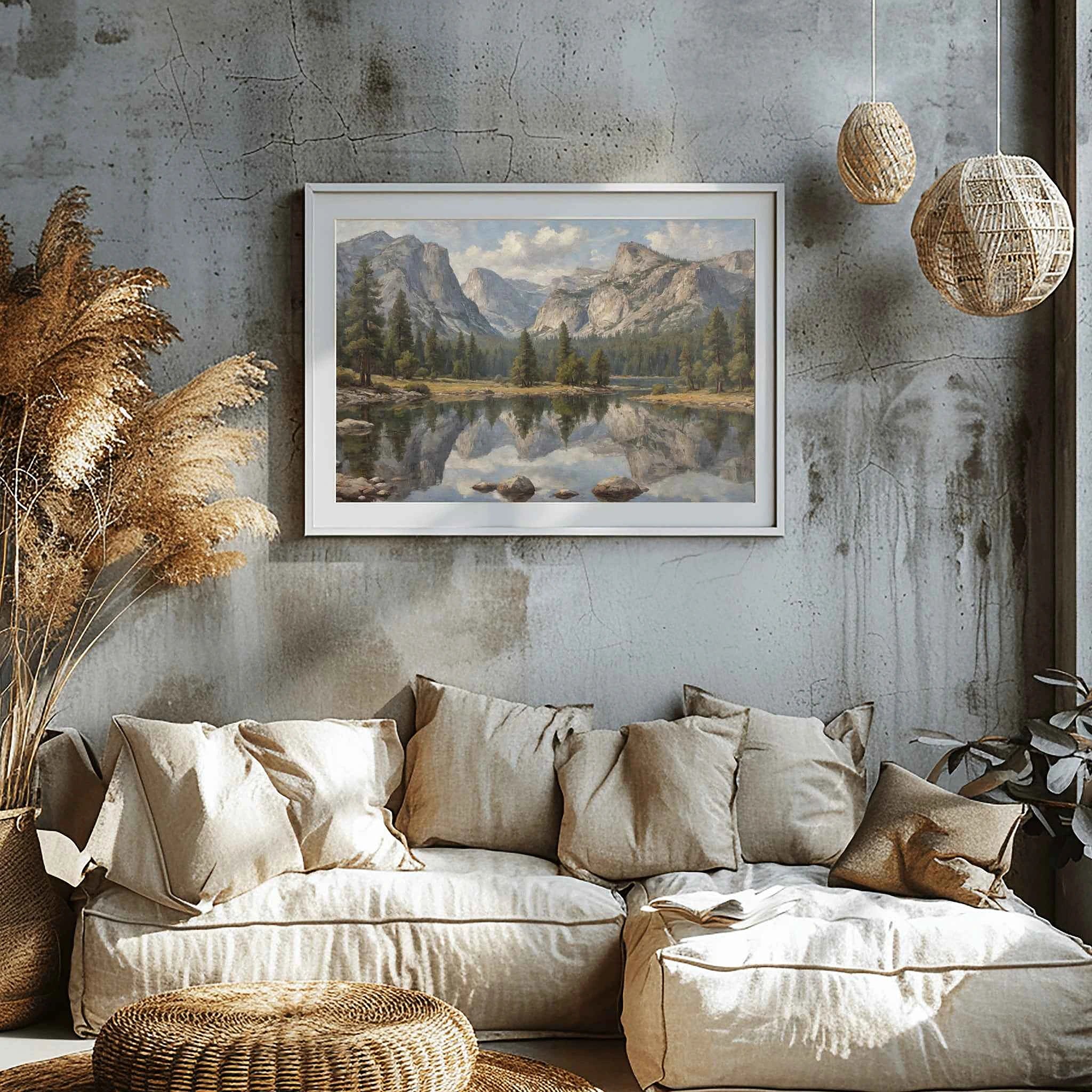 Yosemite Reflections: Mirror Lake & Granite Peaks Oil Painting Canvas Art