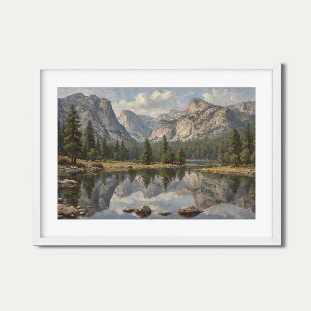 Yosemite Reflections: Mirror Lake & Granite Peaks Oil Painting Canvas Art