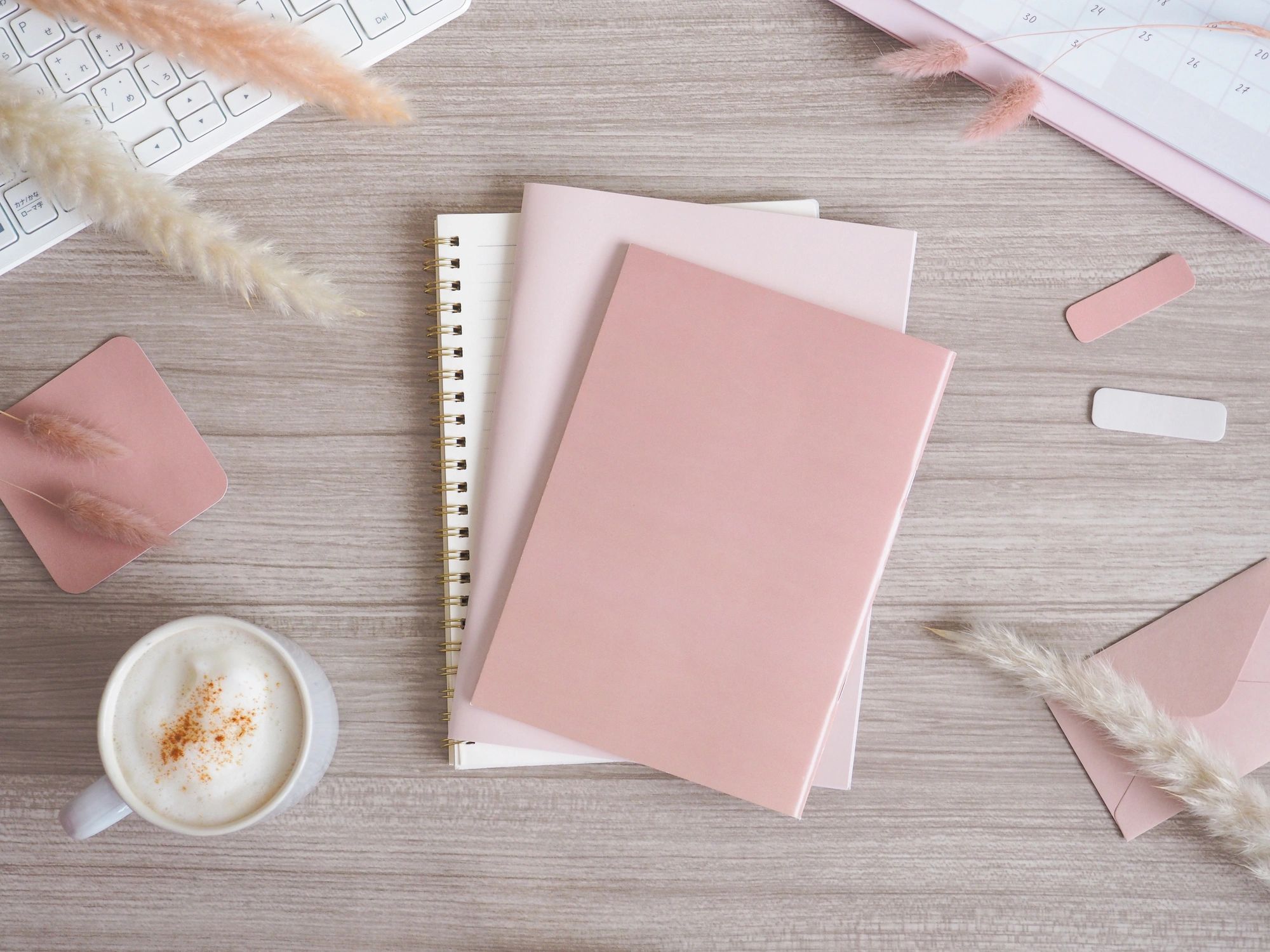 Curated product flat lay on a styled workspace