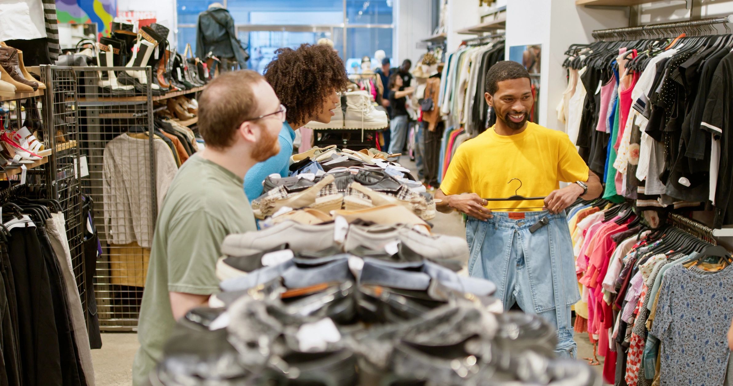 Team in a boutique retail setting browsing curated products